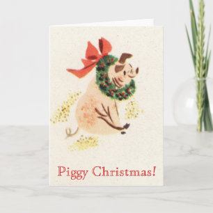 Piggy WeihnachtsVintage Karte mit niedlichem