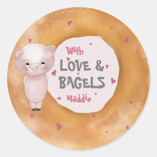 Piggy "with Liebe & Bagels" Cotton Candy Pink Runder Aufkleber