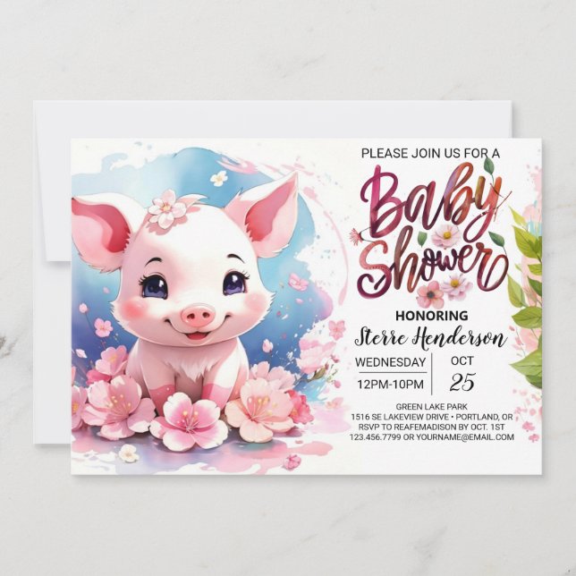 Piggy's Boho Farmyard Blooms Baby Shower Einladung (Vorderseite)