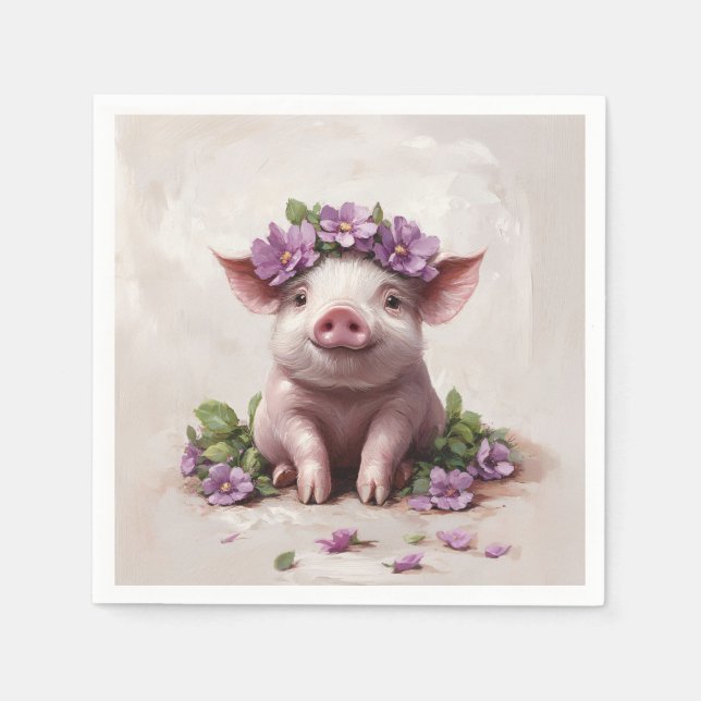 Piglet in einer Lila Blume Serviette (Vorderseite)