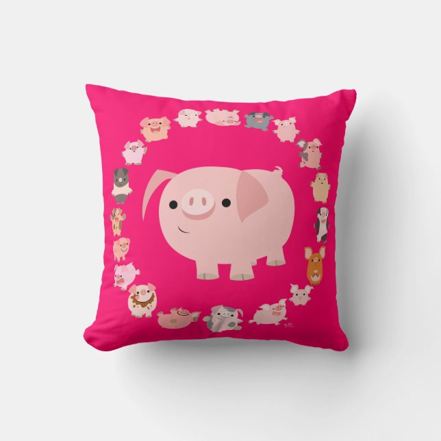 Pigs en caricature Mandala Coussin Coque (Recto)