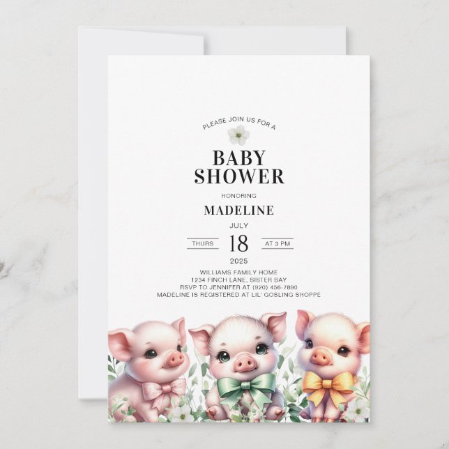 Pigs Genre Baby shower Neutre Invitation (Devant)