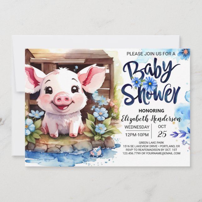 Pig's Rustic Barnyard Soiree Baby Shower Einladung (Vorderseite)
