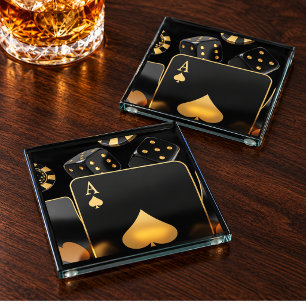 Pik-Ass-Gold-Würfel-Man-Cave-Poker-Untersetzer Glasuntersetzer