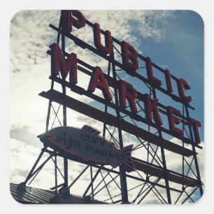 Pike Place Market in Seattle Quadratischer Aufkleber