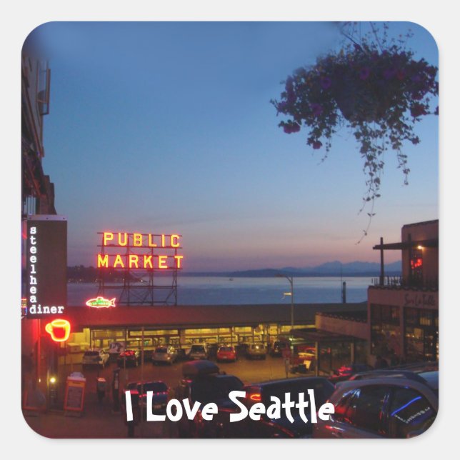 Pike Place Market Quadratischer Aufkleber (Vorderseite)
