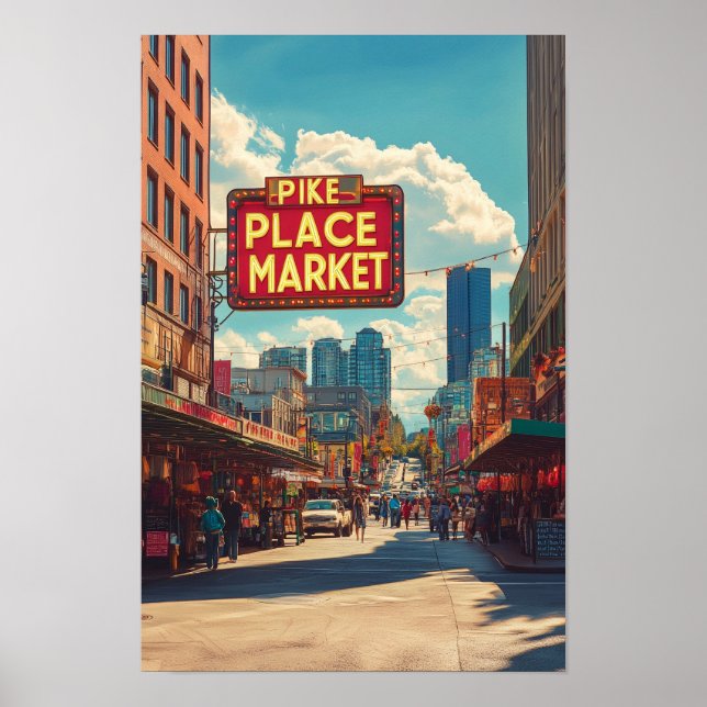 Pike Place Market Seattle Illustration Poster (Vorne)