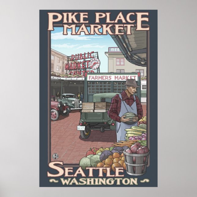 Pike Place Market - Seattle, WA Travel Poster (Vorne)