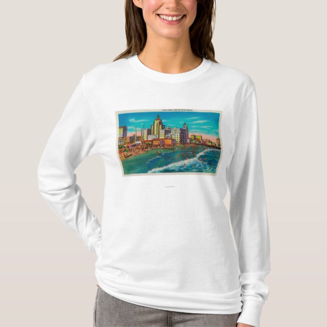 Pike vorder und Baden-Strand, Long Beach T-Shirt (Vorderseite)