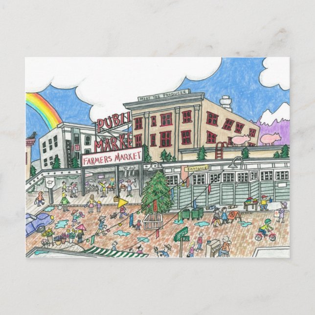 Pike's Market Place, Seattle, Washington Postkarte (Vorderseite)