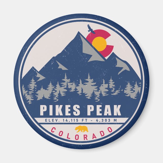 Pikes Peak Colorado Retro Sunset Souvenirs Magnet (Vorne)