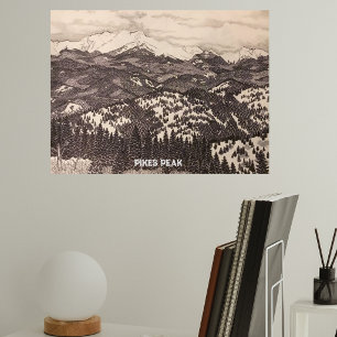 Pikes Peak Stift-/Bleistift-Illustration Poster
