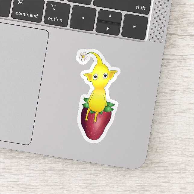 Pikmin jaune sur Sticker fraise (Détail)