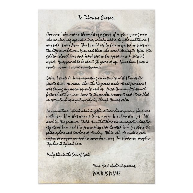 Pilate Brief an Cäsar, der Jesus Christus beschrei Poster (Vorderseite)