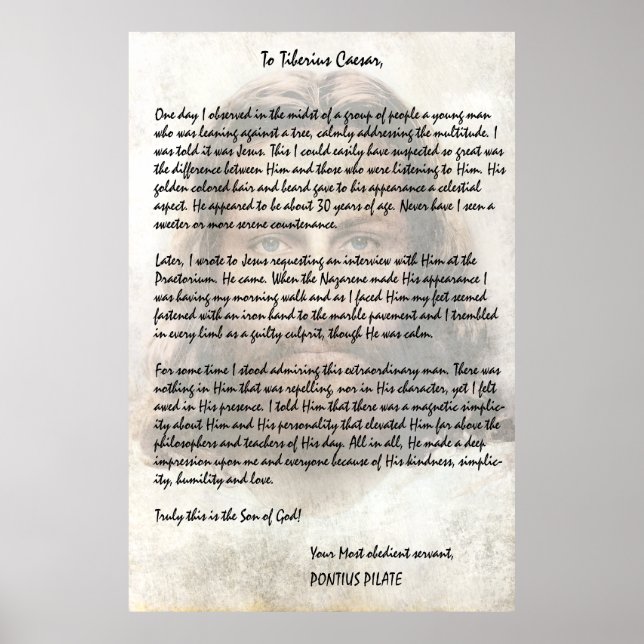Pilate Brief an Cäsar, der Jesus Christus beschrei Poster (Vorne)