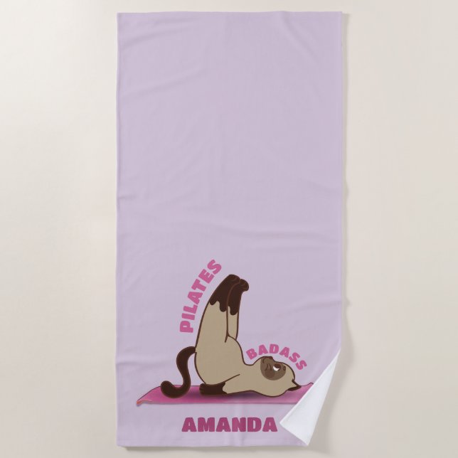 Pilates Badass Workout Kitty Cat Individuelle Name Strandtuch (Vorderseite)