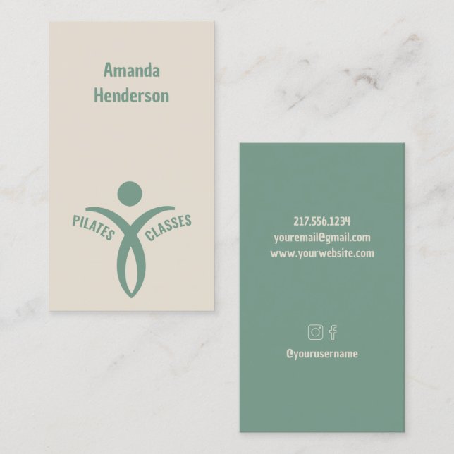 Pilates Classes Simple Green Logo Visitenkarte (Vorne/Hinten)