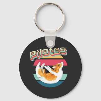 Pilates Corgi auf Retro Sunset Schlüsselanhänger