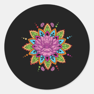 Pilates Fraktale Geometrie Blumenblüte Yoga Kunst Runder Aufkleber