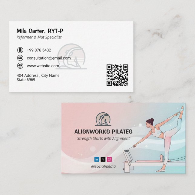 Pilates Instructor Business | Colorful Spirit Visitenkarte (Vorne/Hinten)