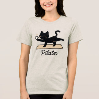 Pilates-Katze – schwarze Katze mit Kaffee Tri-Blend Shirt