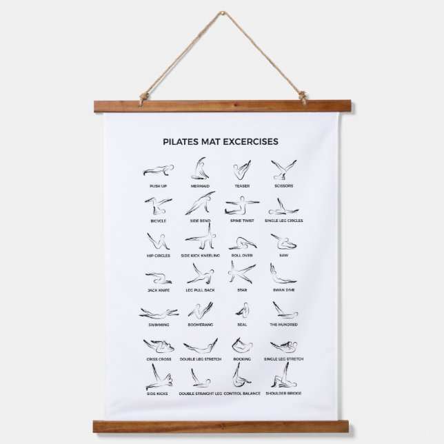 Pilates Mat Übungen Wandteppich Mit Holzrahmen (Vorderseite)