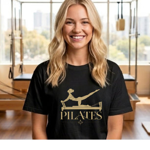 Pilates Reformer-Beige Grafik T-Shirt