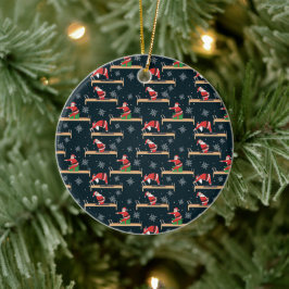 Pilates Reformer Santa Seamless Christmas Patterns Keramik Ornament