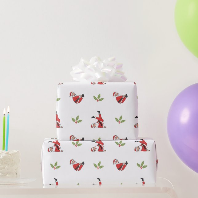 Pilates Santa Seamless Christmas Patterns Geschenkpapier (Partygeschenke)