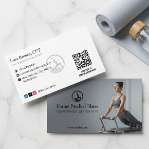 Pilates Studio Geschäft   Modern Grauer Barcode Visitenkarte