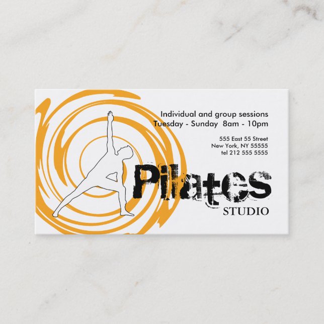 Pilates Studio-Visitenkarte-weiße Orange Visitenkarte (Vorderseite)