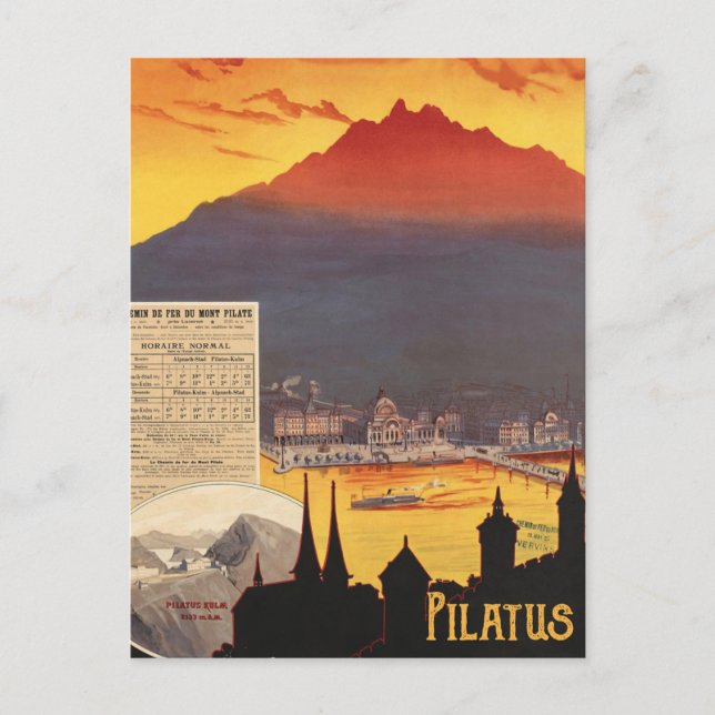 Pilatus, Sonnenuntergang über dem Berg, Schweiz Postkarte (Vorderseite)