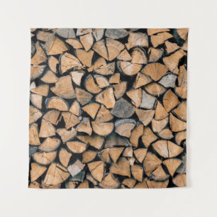 Pile aus braunem Brennholz Wandteppich