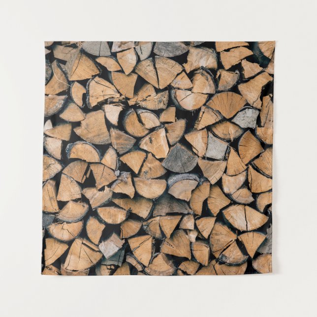 Pile aus braunem Brennholz Wandteppich (Vorderseite)