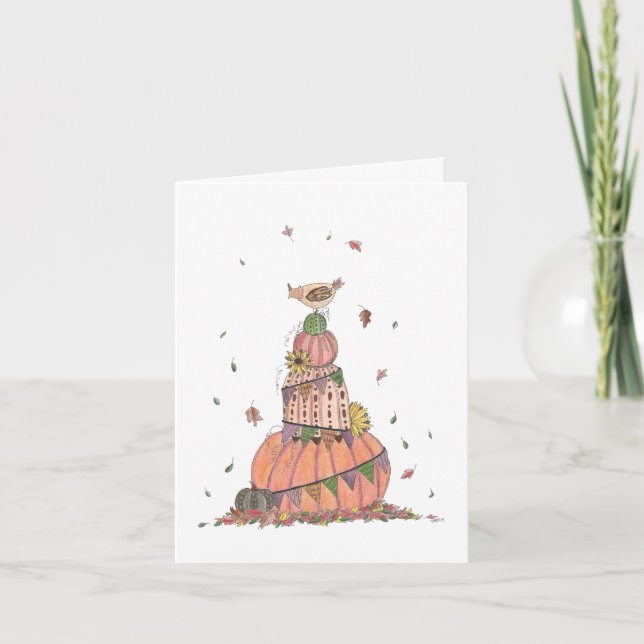 Pile Citrouille d'automne avec carte de poulet (Devant)