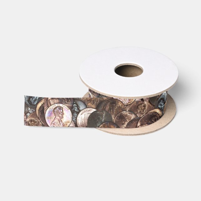 Pile of Pennies - Ein Cent Penny spendet Hintergru Satinband (Spule)
