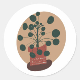 Pilea Houseplant Pflanze Pot Greenery Runder Aufkleber