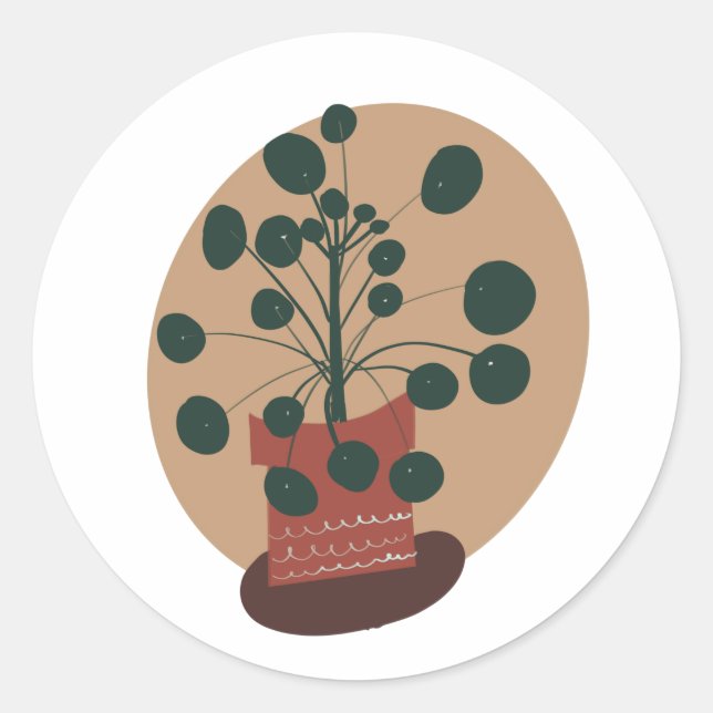 Pilea Houseplant Pflanze Pot Greenery Runder Aufkleber (Vorderseite)
