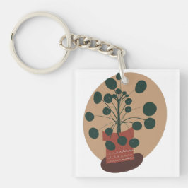 Pilea Pflanze gepunktete handgezeichnete Grünfläch Schlüsselanhänger
