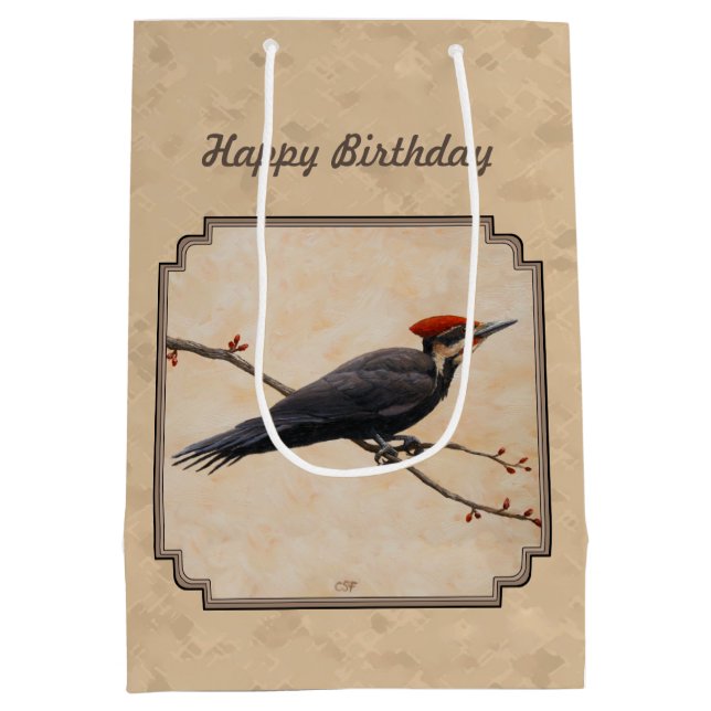 Pileated Woodpecker Tan Mittlere Geschenktüte (Rückseite)