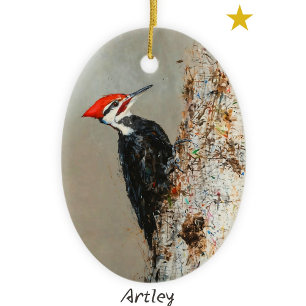 Piletiertes Woodpecker Bird Painting Year Weihnach Keramik Ornament