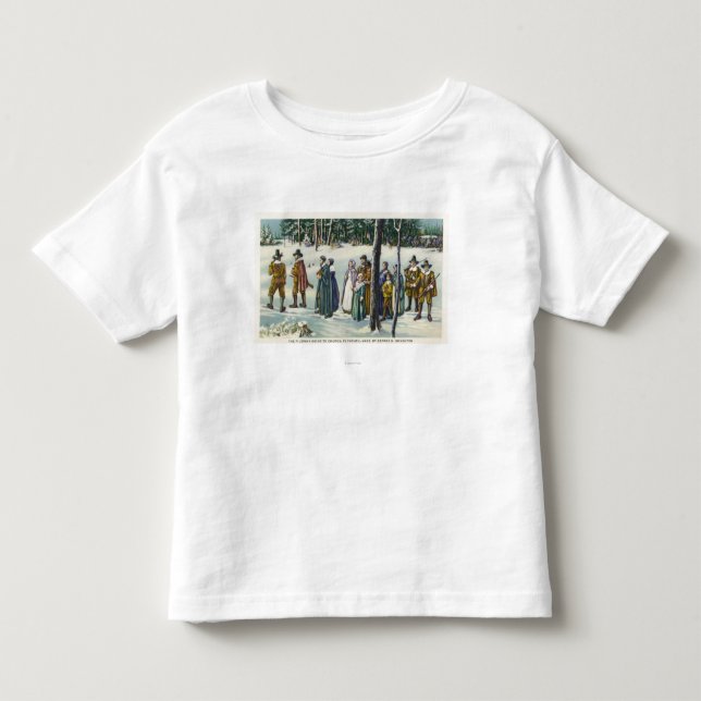 Pilger, die zur Kirche in der Schnee-Szene gehen Kleinkind T-shirt (Vorderseite)