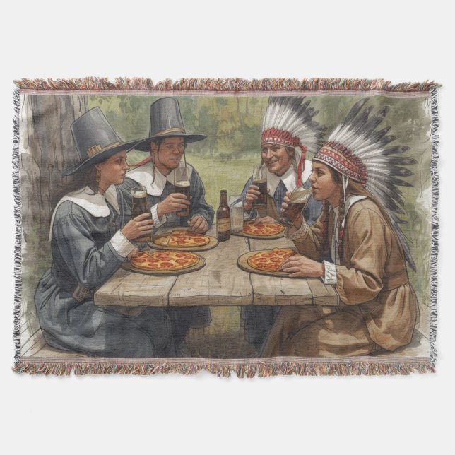 Pilger und Indianer Pepperoni Pizza Dunkelbier Decke (Vorderseite)