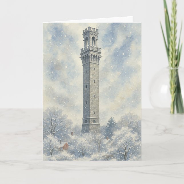 Pilgerdenkmal im Winter Feiertagskarte (Vorderseite)