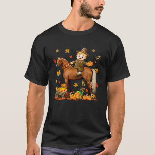 Pilgerjunge auf Pferd reitend Erntedankfest Pilger T-Shirt