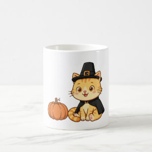 Pilgerkatze Kürbis Thanksgiving Kaffeetasse