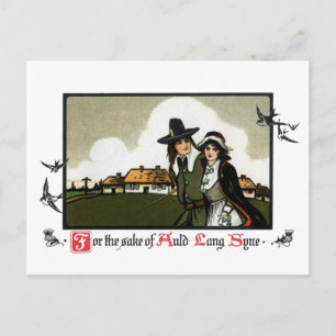Pilgerpaar Vintage Neujahrstag Feiertagspostkarte
