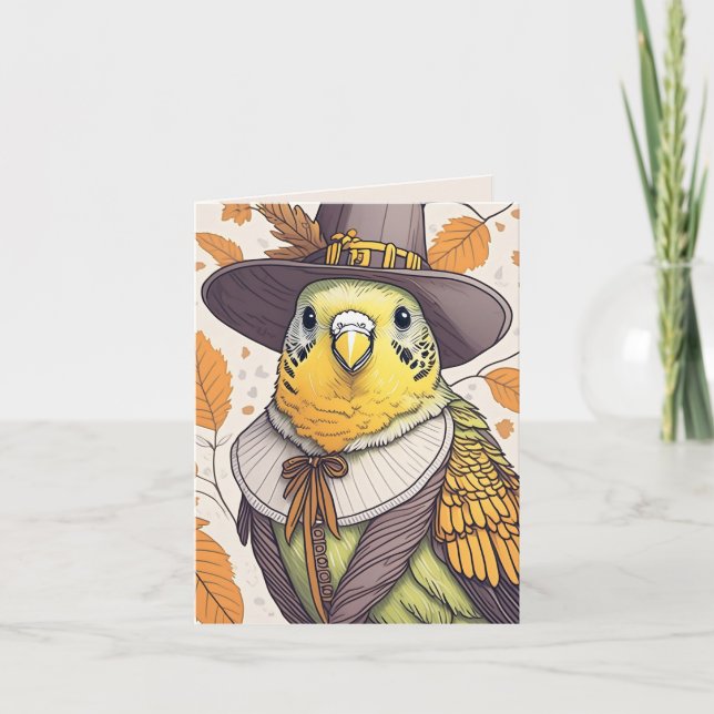 Pilgrim Budgie Erntedank Grußkarte Einladung (Vorderseite)