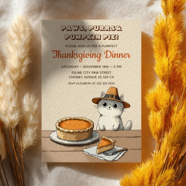 Pilgrim Cat Purrfect Funny Thanksgiving Dinner Einladung (Von Creator hochgeladen)