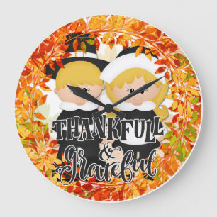 Pilgrim Couple - Dankbar und Dankbar Große Wanduhr